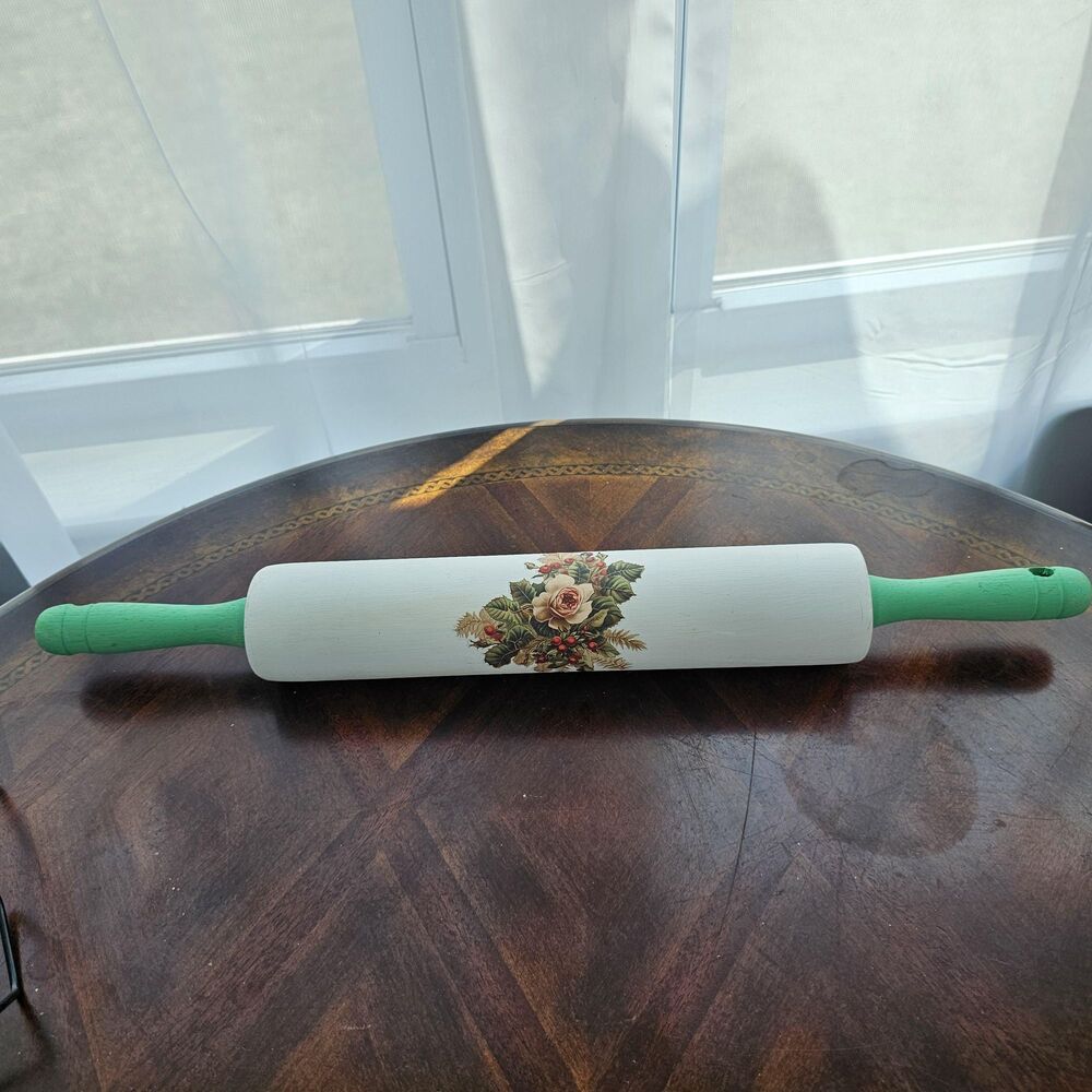 Upcycled Decorative Floral Wooden Rolling Pin – Christmas Holiday Decor